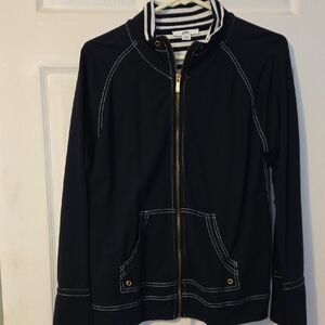 Anne Klein Sport Navy and White Striped Lightweight Cotton/Poly Jacket